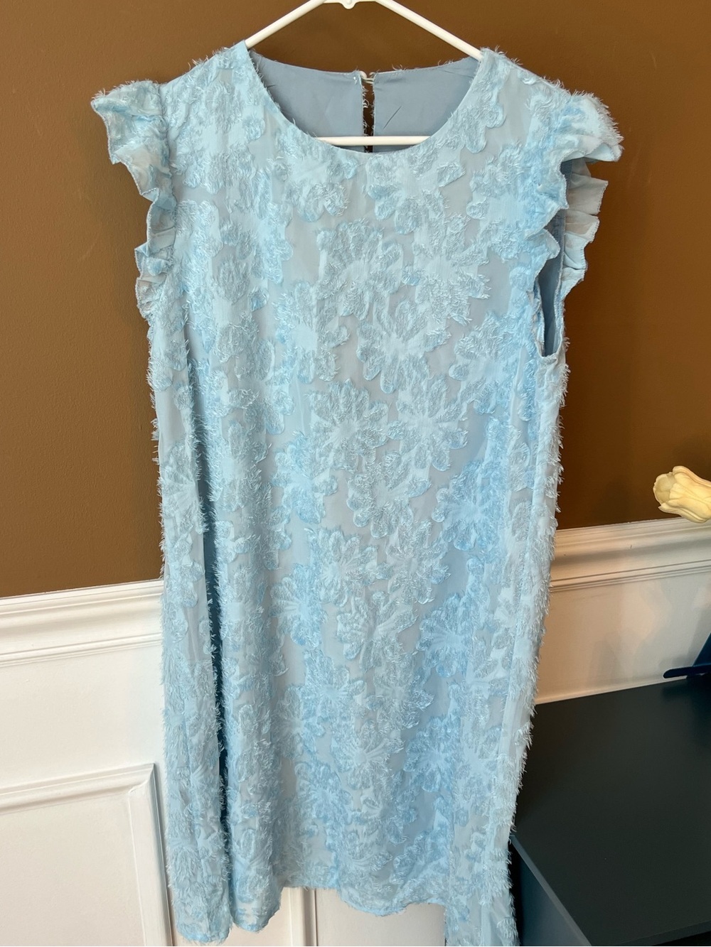 Source Unknown Light Blue Floral Lace Mini Dress Size L Baby Shower Party Spring